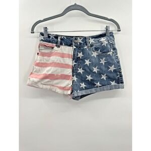 VTG Y2K Womens Size 4 Denim Jean Shorts Roll Cuff Daisy Dukes American Flag USA